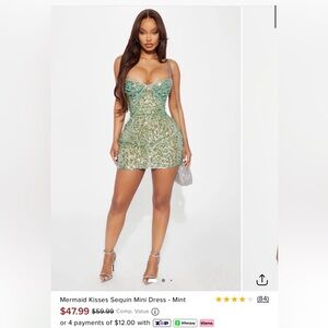 XS Fashion Nova Sequin Mini Dress - Green